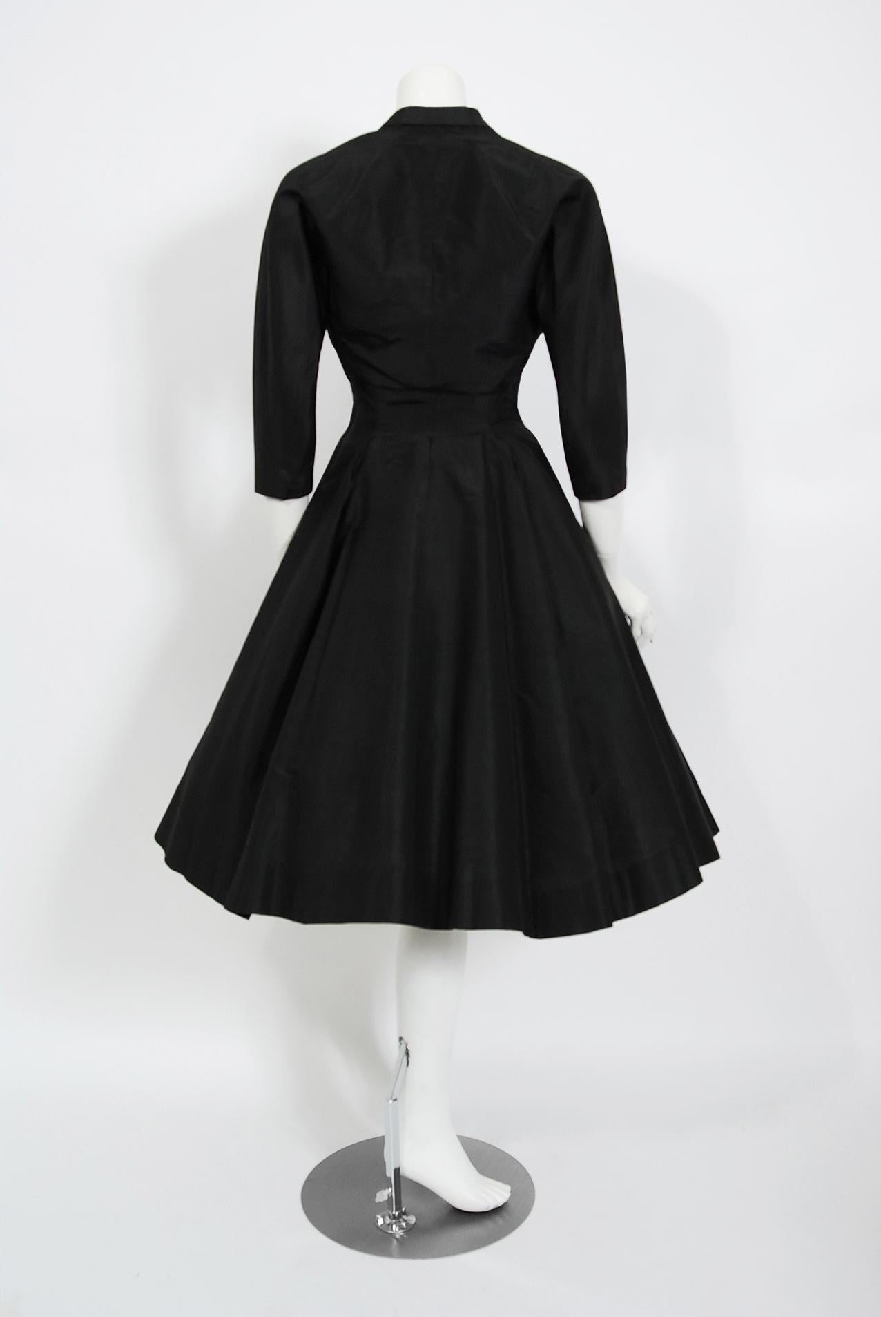 Vintage 1950's Harvey Berin Black Silk Lace Illusion Strapless Dress & Bolero 6