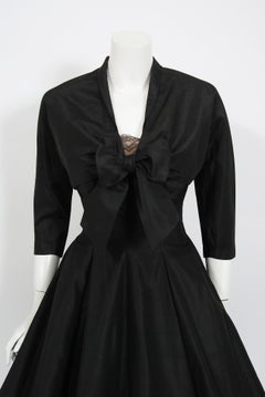 Vintage 1950's Harvey Berin Black Silk Lace Illusion Strapless Dress & Bolero