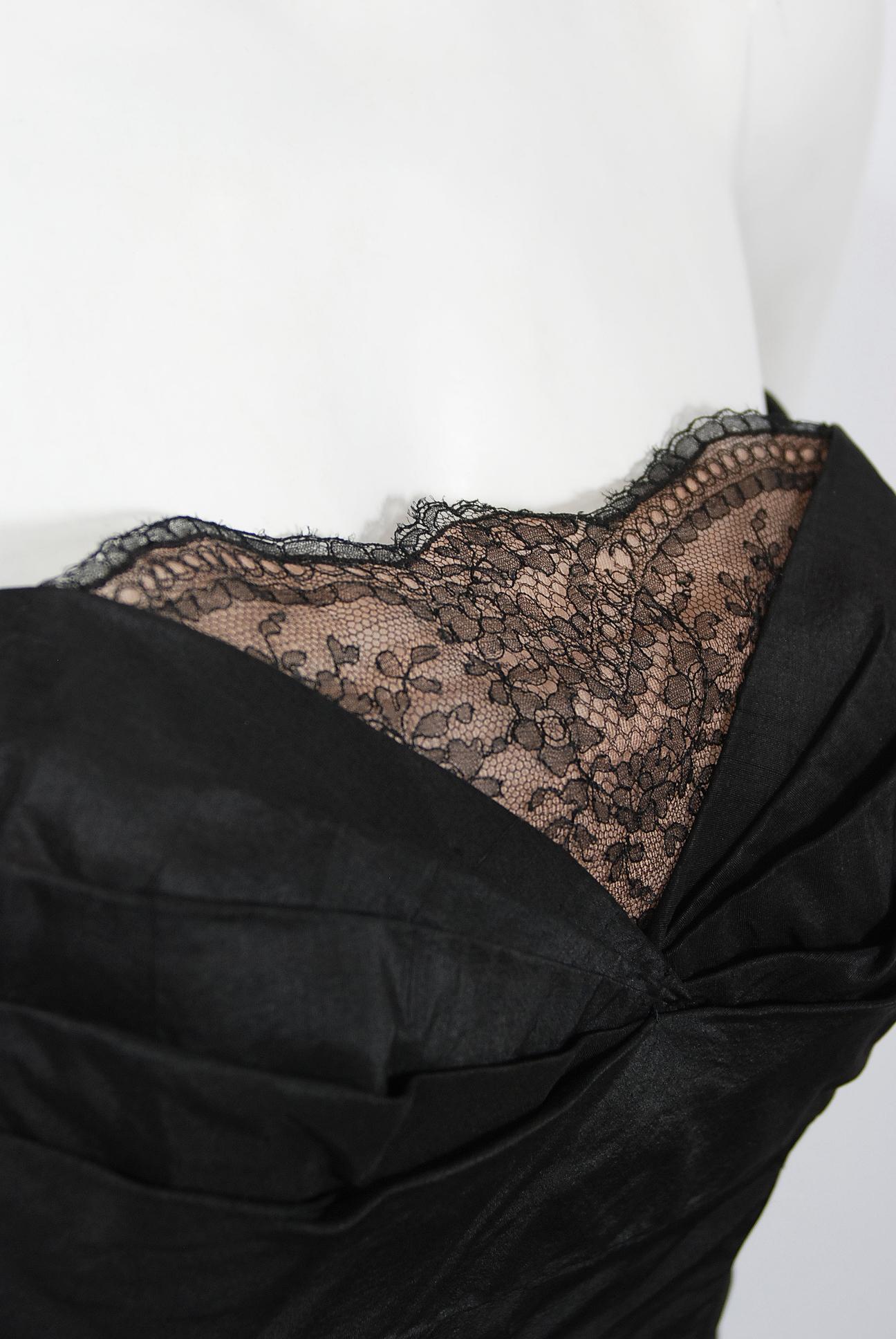 Vintage 1950's Harvey Berin Black Silk Lace Illusion Strapless Dress & Bolero 2