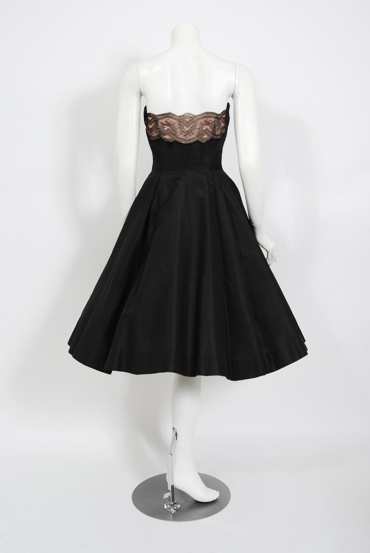 Vintage 1950's Harvey Berin Black Silk Lace Illusion Strapless Dress & Bolero 3