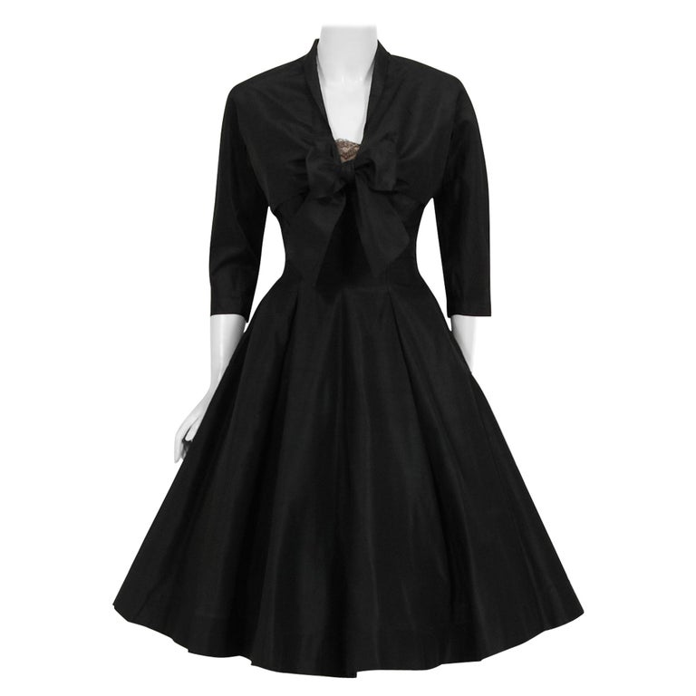 1950's Harvey Berin Black Silk Lace Illusion Strapless Dress and Bow ...