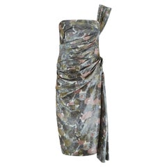Retro 1950s Harvey Nichols Silk Floral Strapless Ruched Dress
