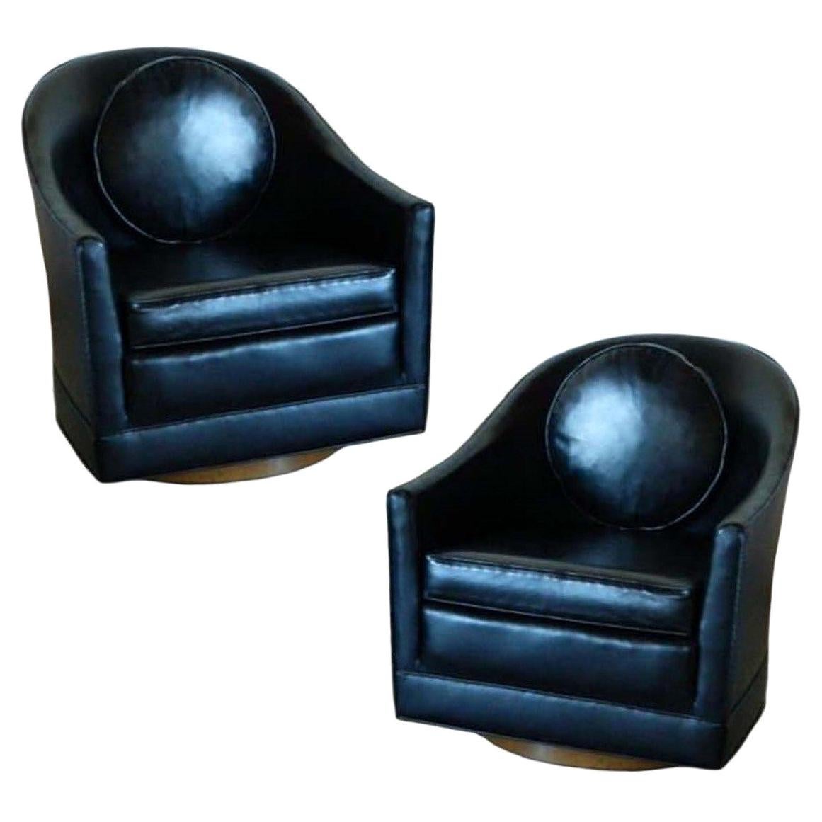 1950's Harvey Probber Leather Barrel Back Swivel Chairs  For Sale