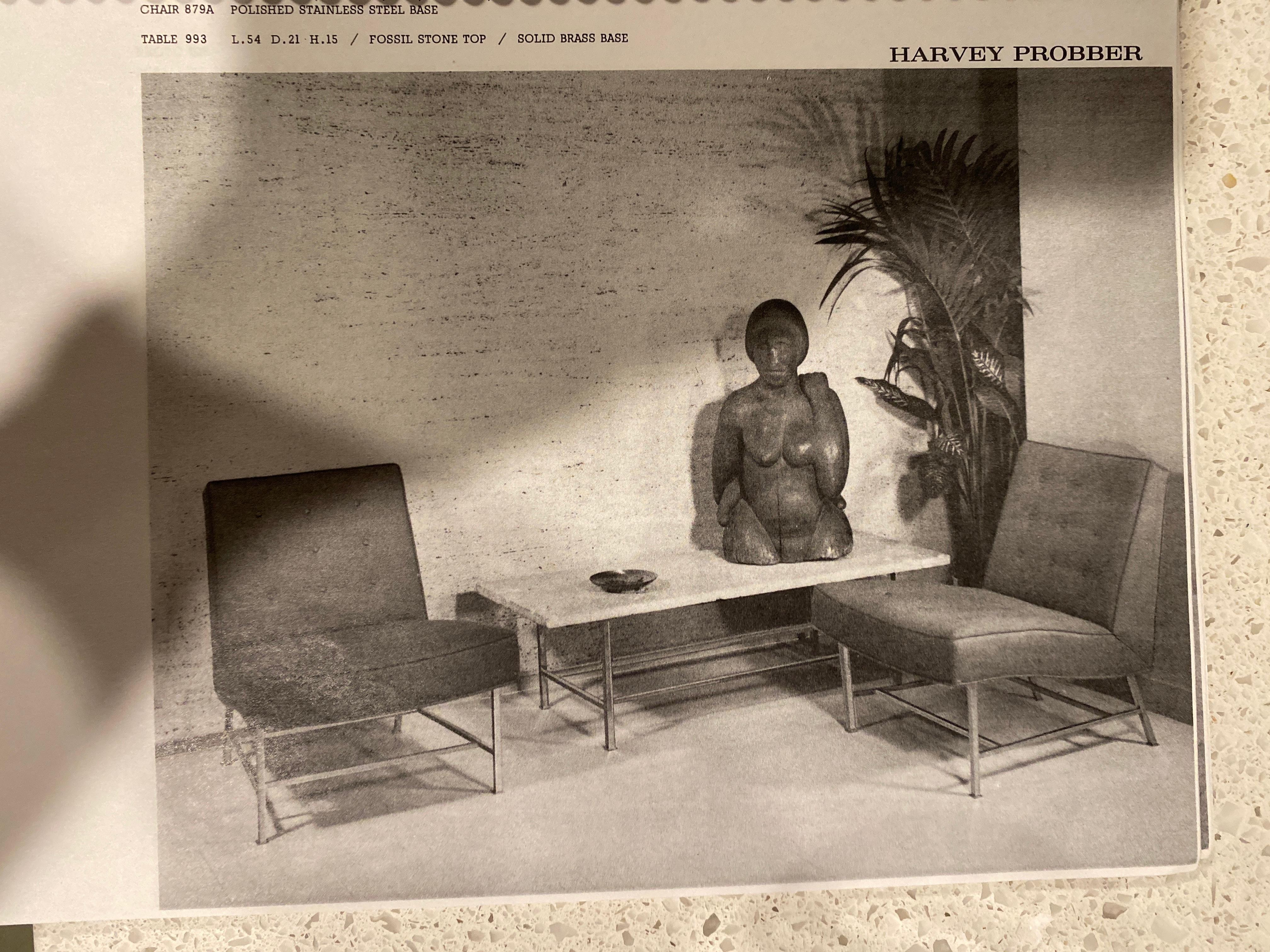 Harvey Probber Sessel ohne Armlehne aus massivem Messing mit Boucle-Beinen, Mid-Century Modern, 1950er Jahre (Mitte des 20. Jahrhunderts) im Angebot