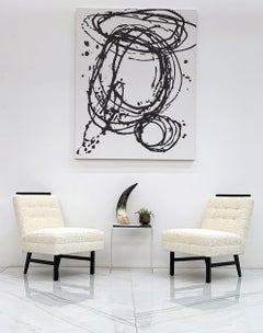 1950s Harvey Probber Style Ebonized Slipper Lounge Chairs in Heavy Boucle