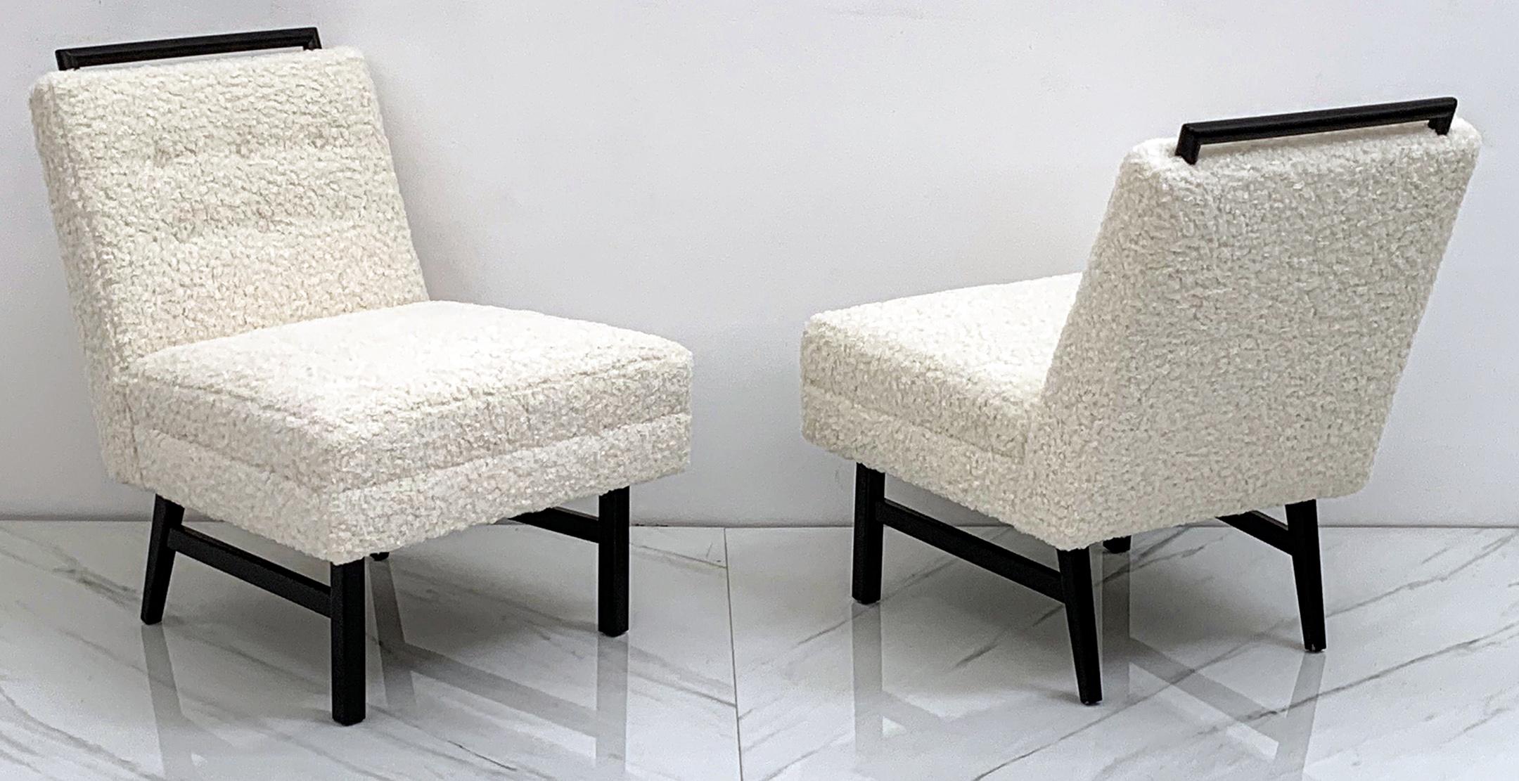 Sillones de salón estilo Harvey Probber de los años 50, ebonizados, en boucle grueso en Bueno estado para la venta en Culver City, CA