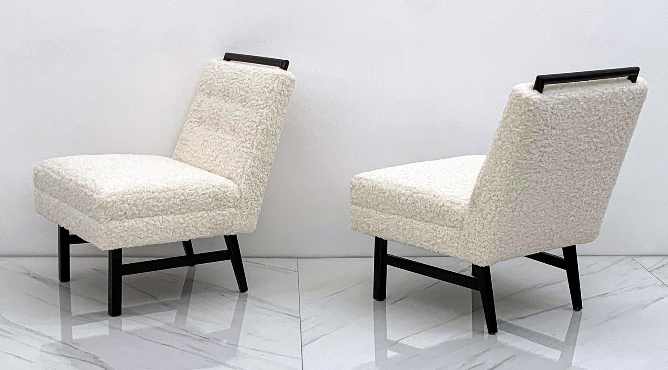Ebonisierte Sessel ohne Armlehne im Harvey Probber-Stil aus schwerem Bouclé, 1950er Jahre im Angebot 3