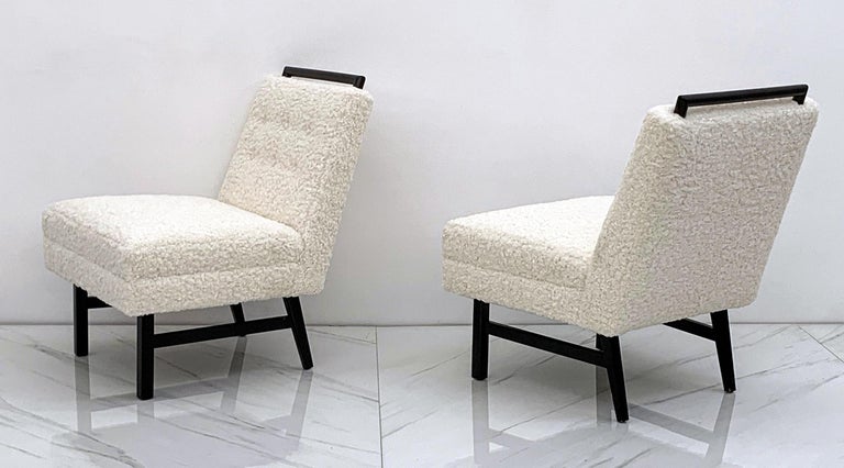 1950s Harvey Probber Style Ebonized Slipper Lounge Chairs in Heavy Boucle For Sale 2