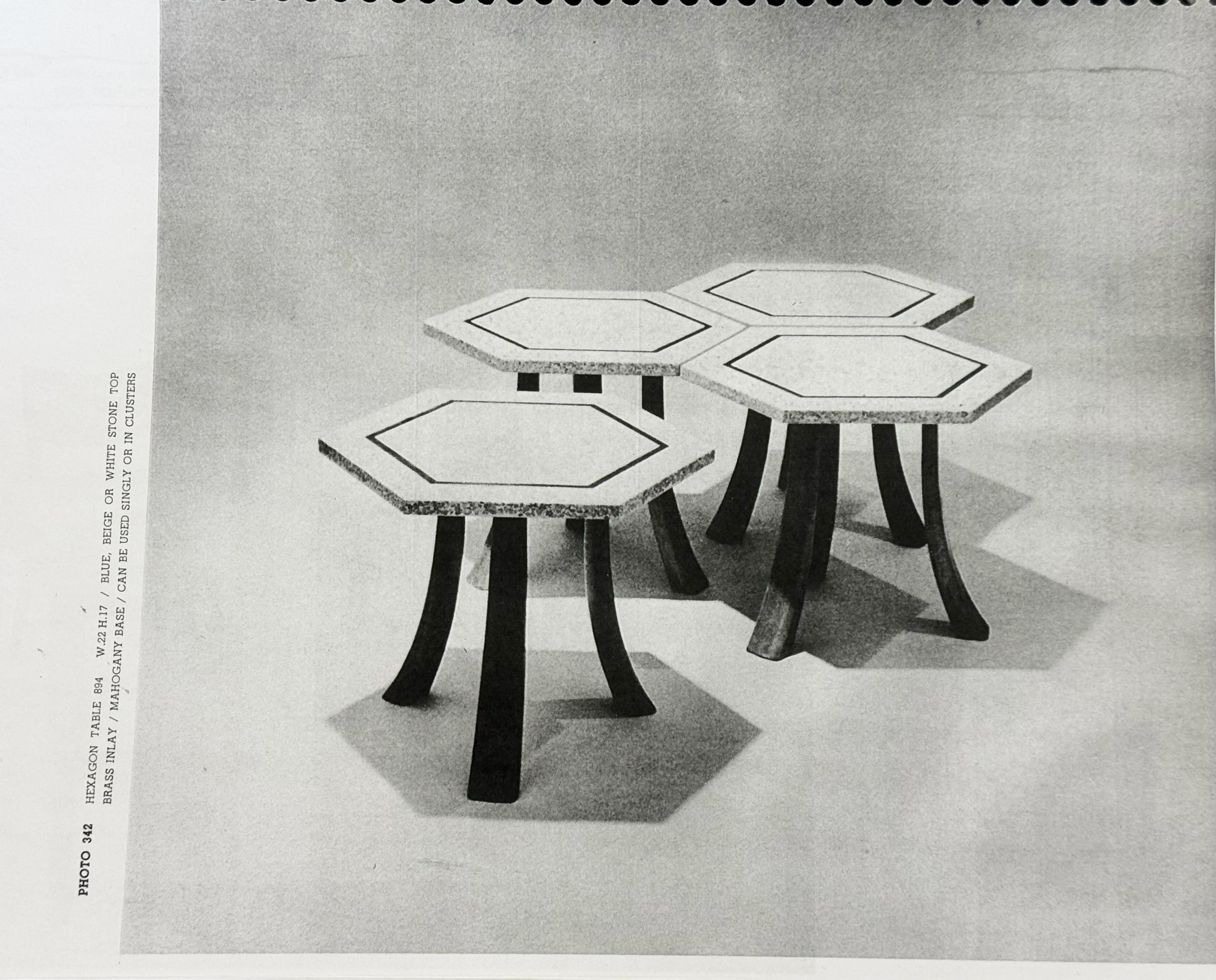 1950 Harvey Probber Terrazzo Brass Mahogany Hexagon Side Tables Set of 3 en vente 4
