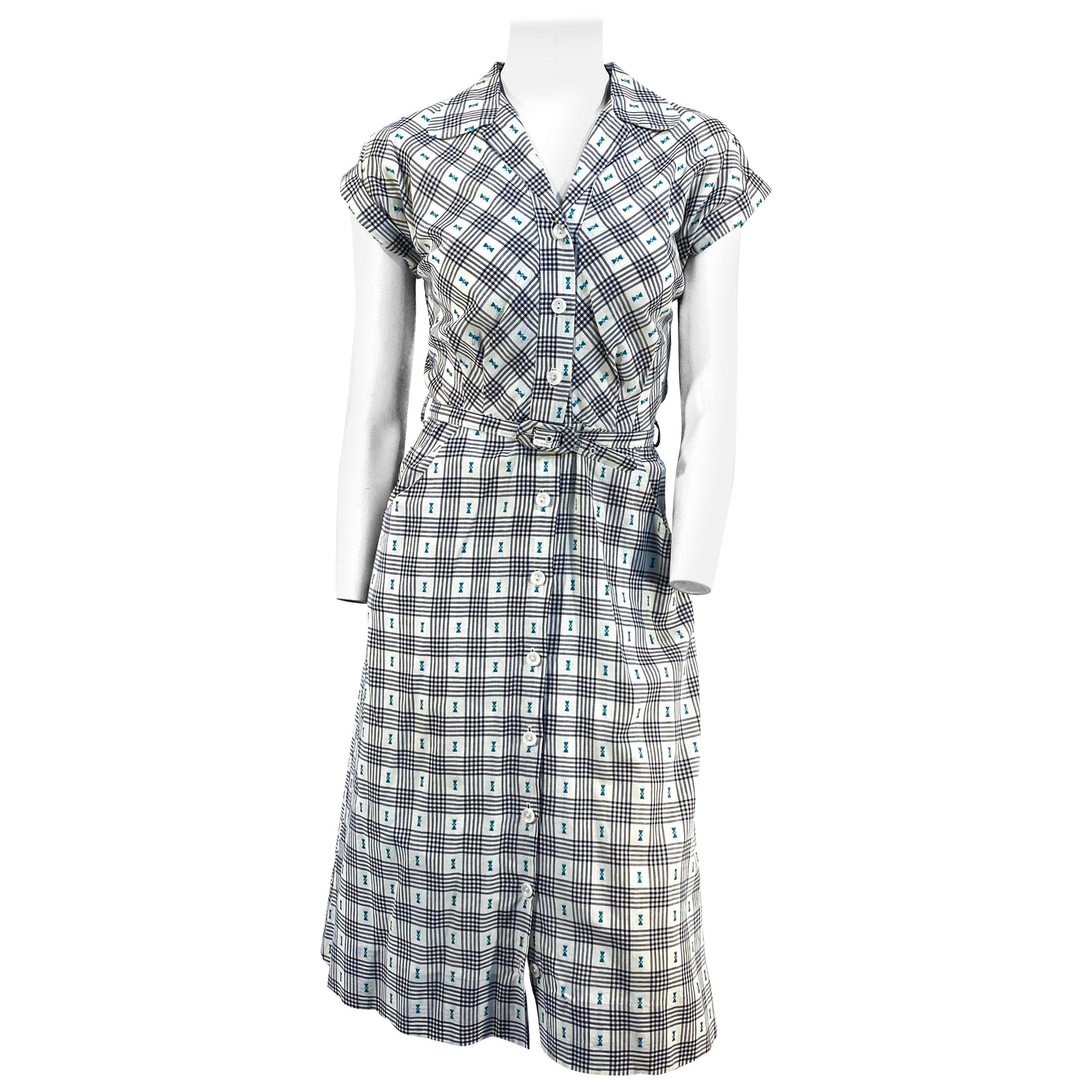 1950s Hattie Carnegie Cotton Day Shirt Waist Dress