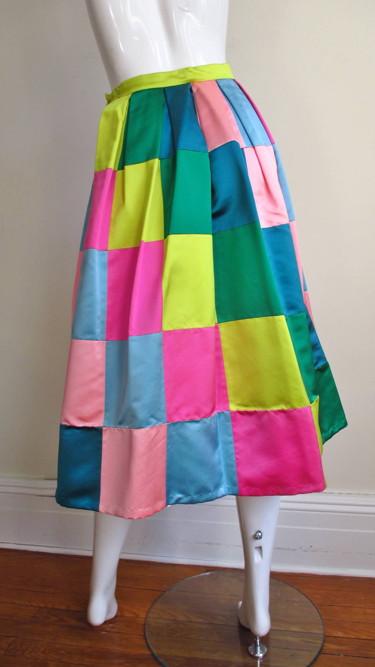 Women's Hattie Carnegie 1950s Silk Color Block Skirt For Sale