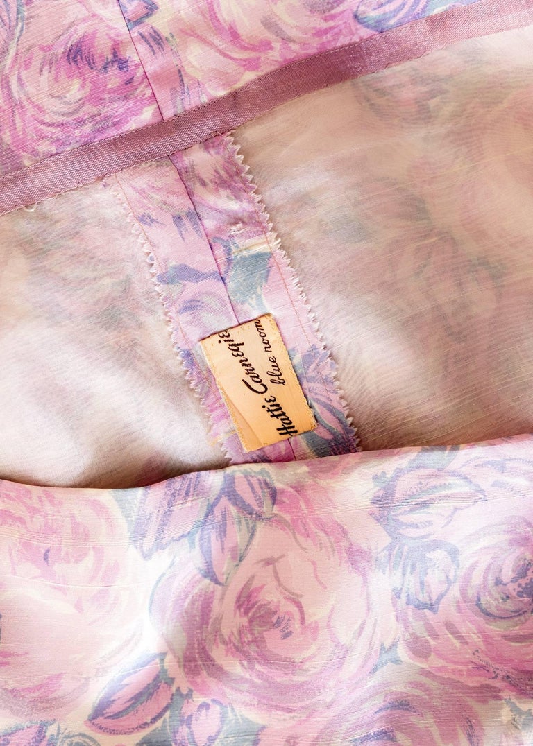 1950s Hattie Carnegie Silk Floral Print Watercolor Nipped Waist Dress For Sale 3