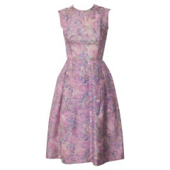 Vintage 1950s Hattie Carnegie Silk Floral Print Watercolor Nipped Waist Dress