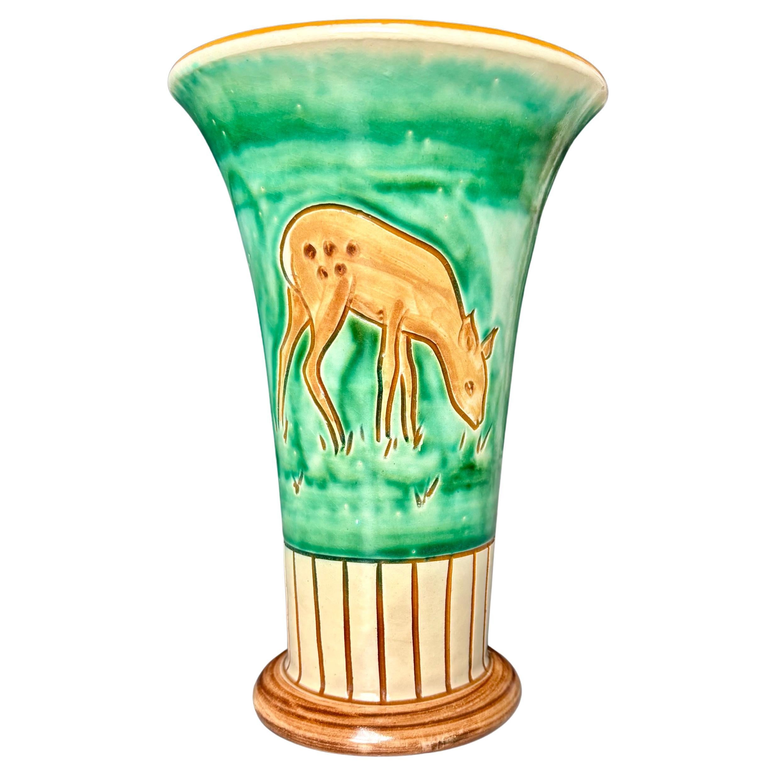 Vase en céramique verte et crème Greene & Greene, Danemark, années 1950 en vente