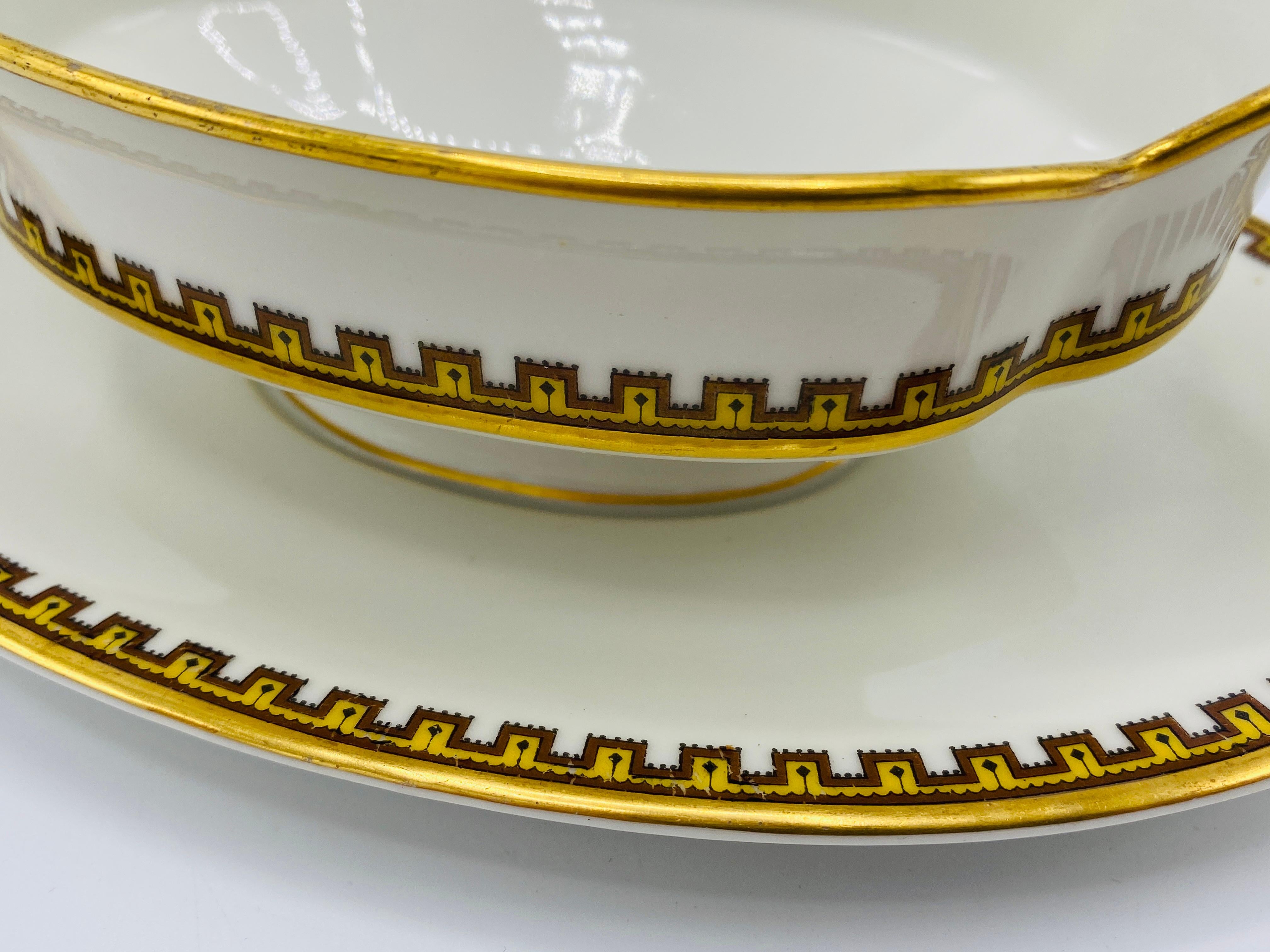 1950s Haviland Limoges 'Schleiger 962' Greek Key China Saucière Gravy