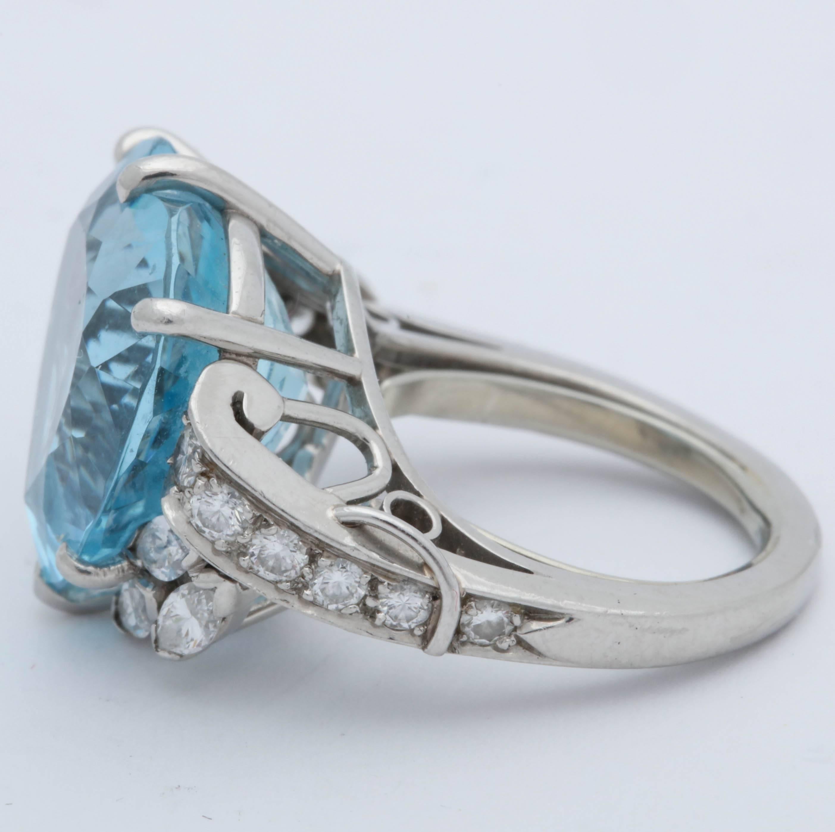 Women's 1950s Heart Cut Aquamarine with Marquis Cut, Round Cut Diamonds Platinum Ring