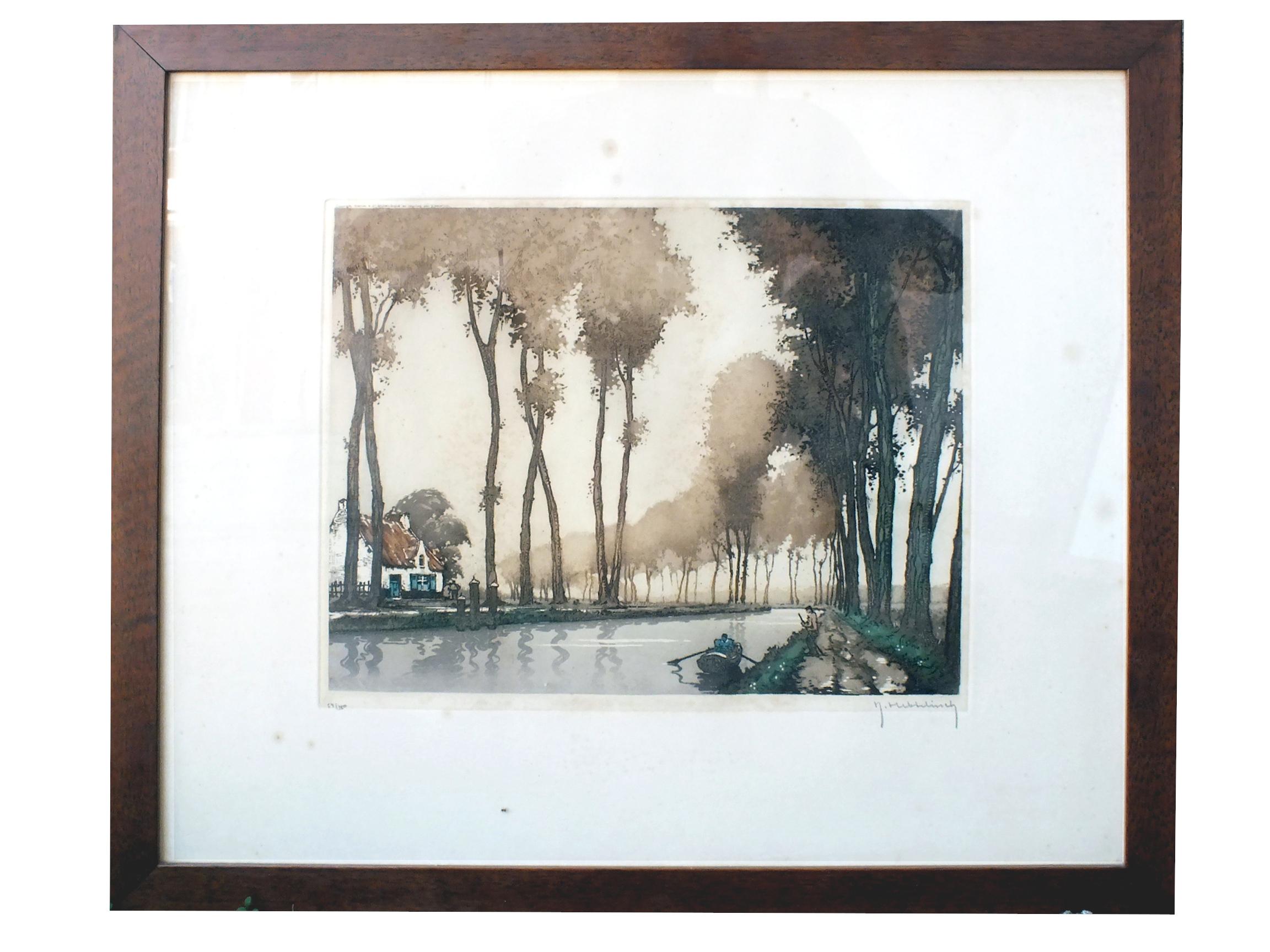Hebbelinck Roger Belgio 1912 /1987 canal du midi' etching on paper aquatint years 1950

signed by Dietrich & C. brussels grave' et imprime' par Hebbelinck Roger

 the etching is in good condition with very light sign of time, 

 refined