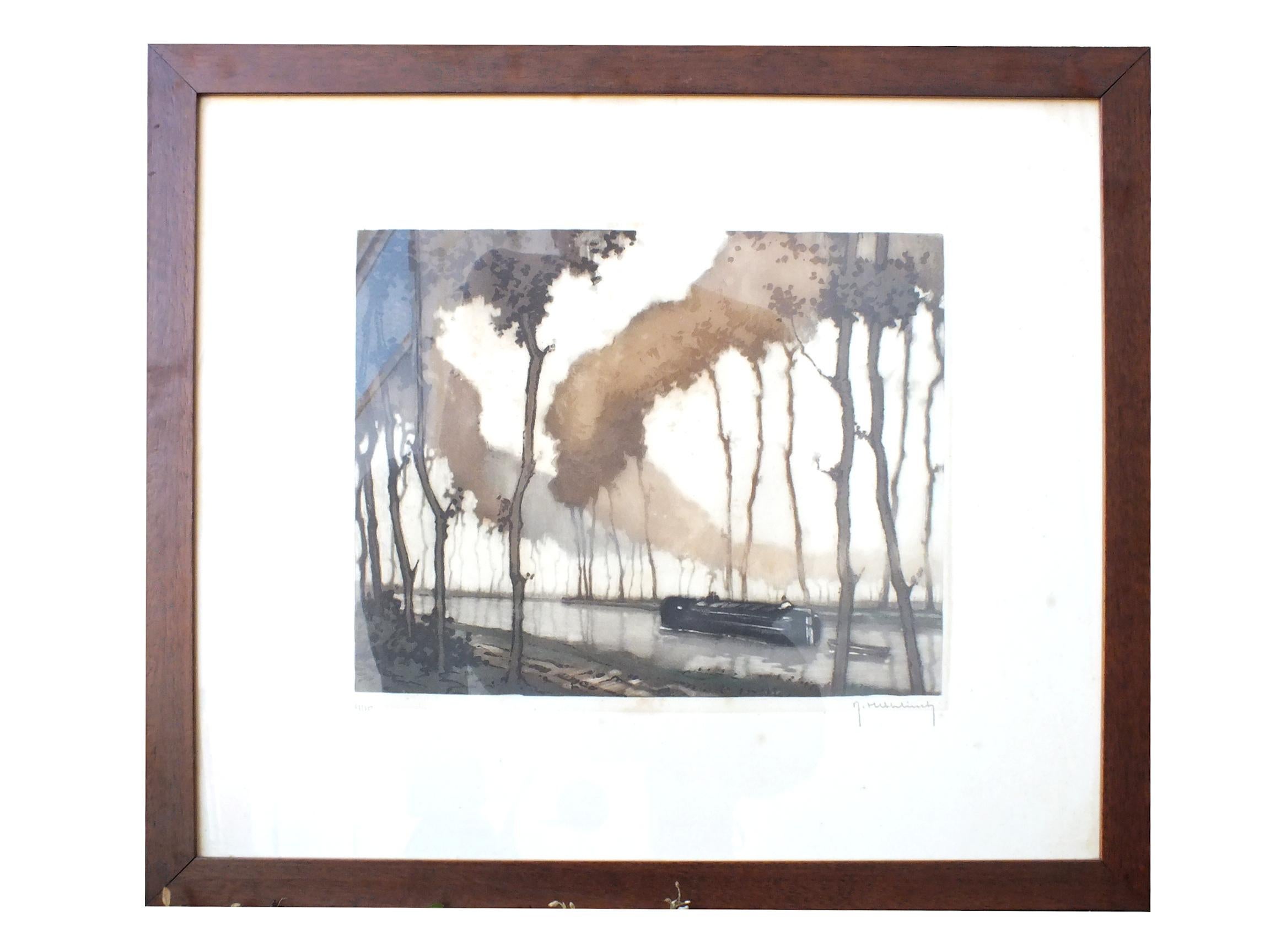 1950er Hebbelinck Roger Belgio „Canal Du Midi'' Radierung Aquatinta, nummeriert (Papier) im Angebot