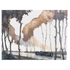 1950s Hebbelinck Roger Belgio "Canal Du Midi'" Etching Aquatint, Numbered