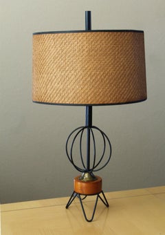 1950s Heifetz Birch Wood Black Steel Mid Century Danish Modern Atomic Table Lamp