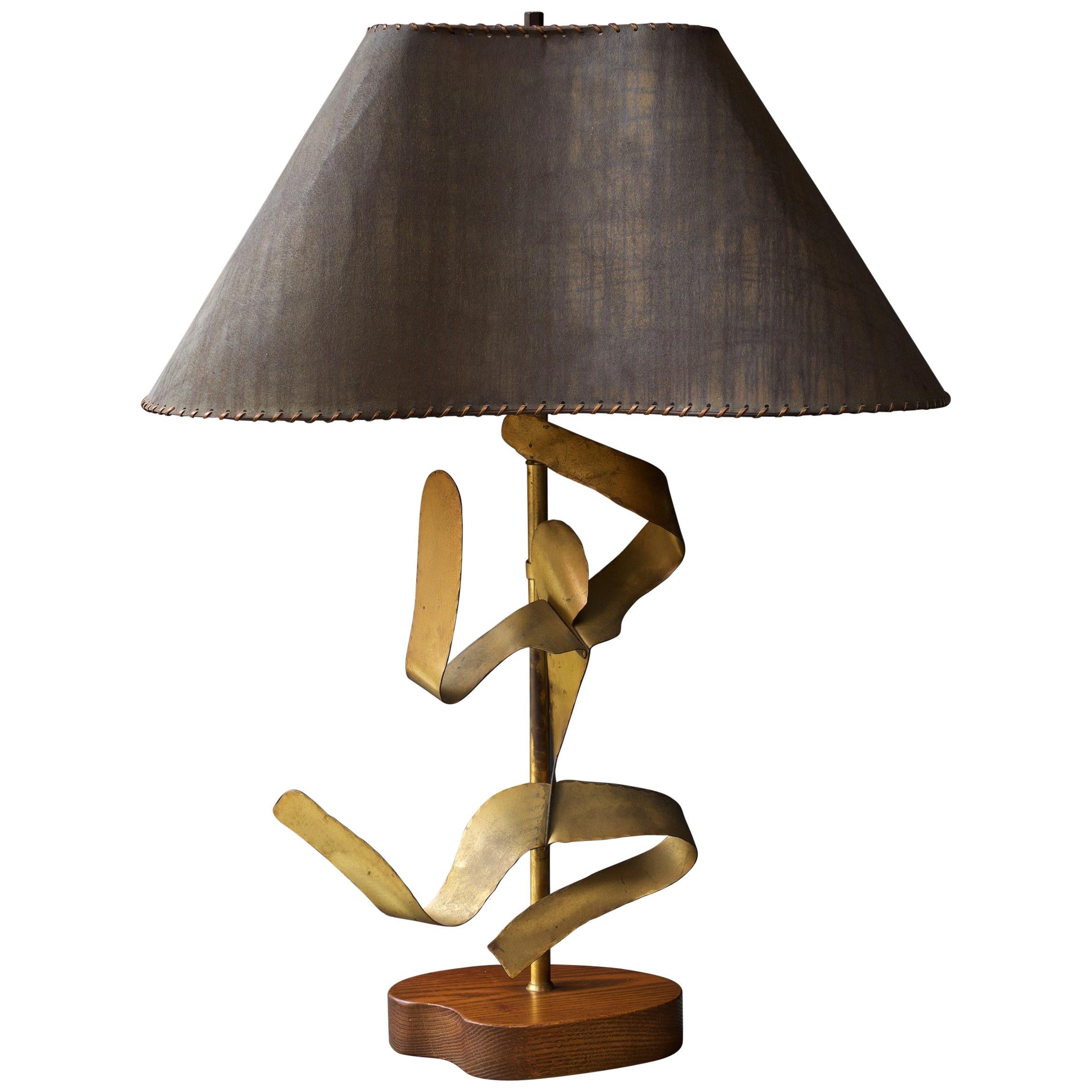 1950s Heifetz Dancing Figure Hammered, Vintage Hammered Copper Table Lamp