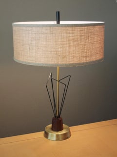 1950s Heifetz Teak Wood Abstract Black Wire Mid Century Danish Modern Table Lamp