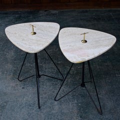 1 Vintage 1950s Travertine Wire + Bronze Cigarette Stand Side Table