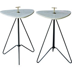 1950s Heifetz Travertine Bronze Smoke Stand Tables Atomic Post-War Modern Pair