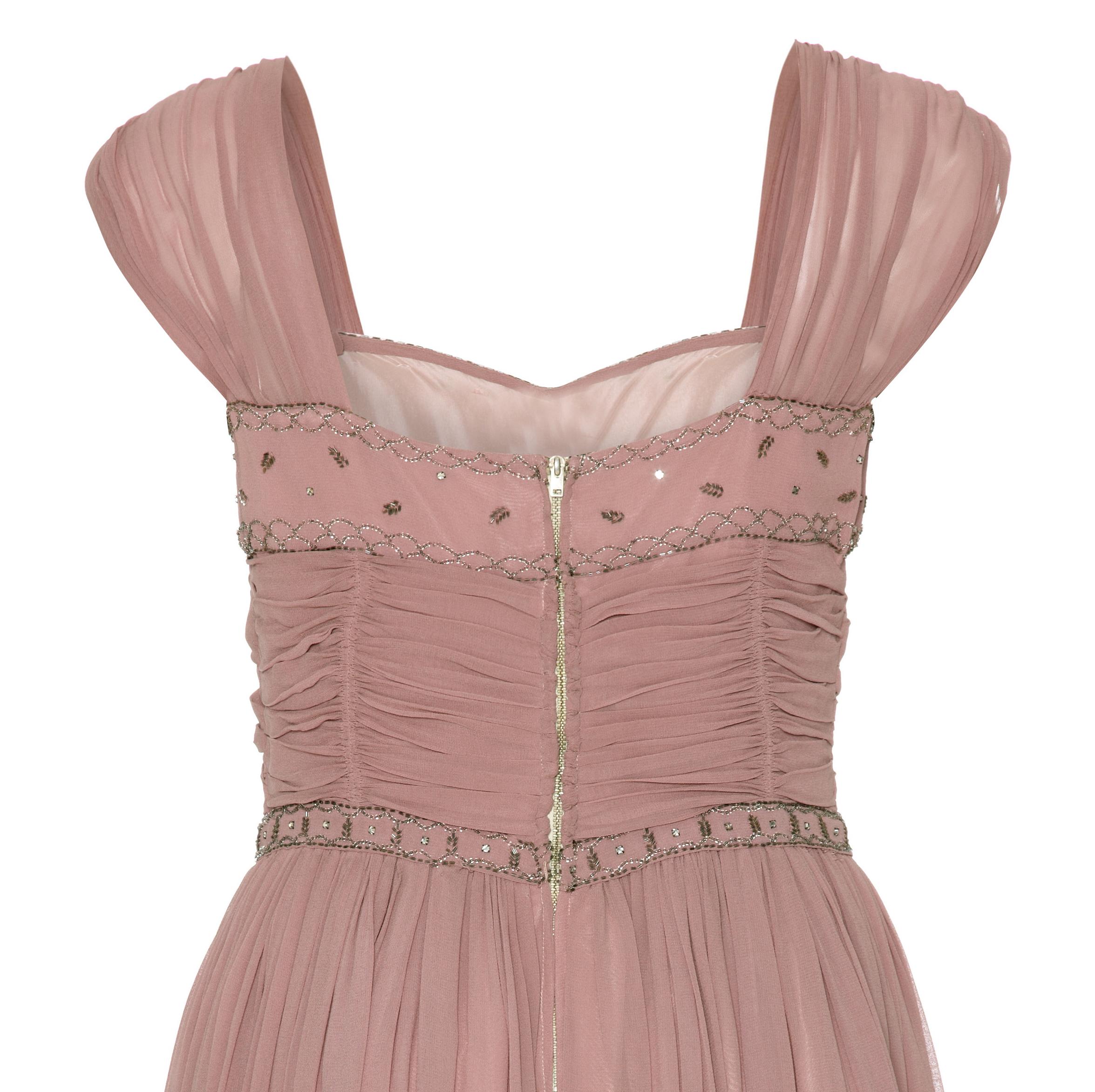1950s Heiress Boutique Dusky Pink Beaded Dress In Excellent Condition For Sale In London, GB