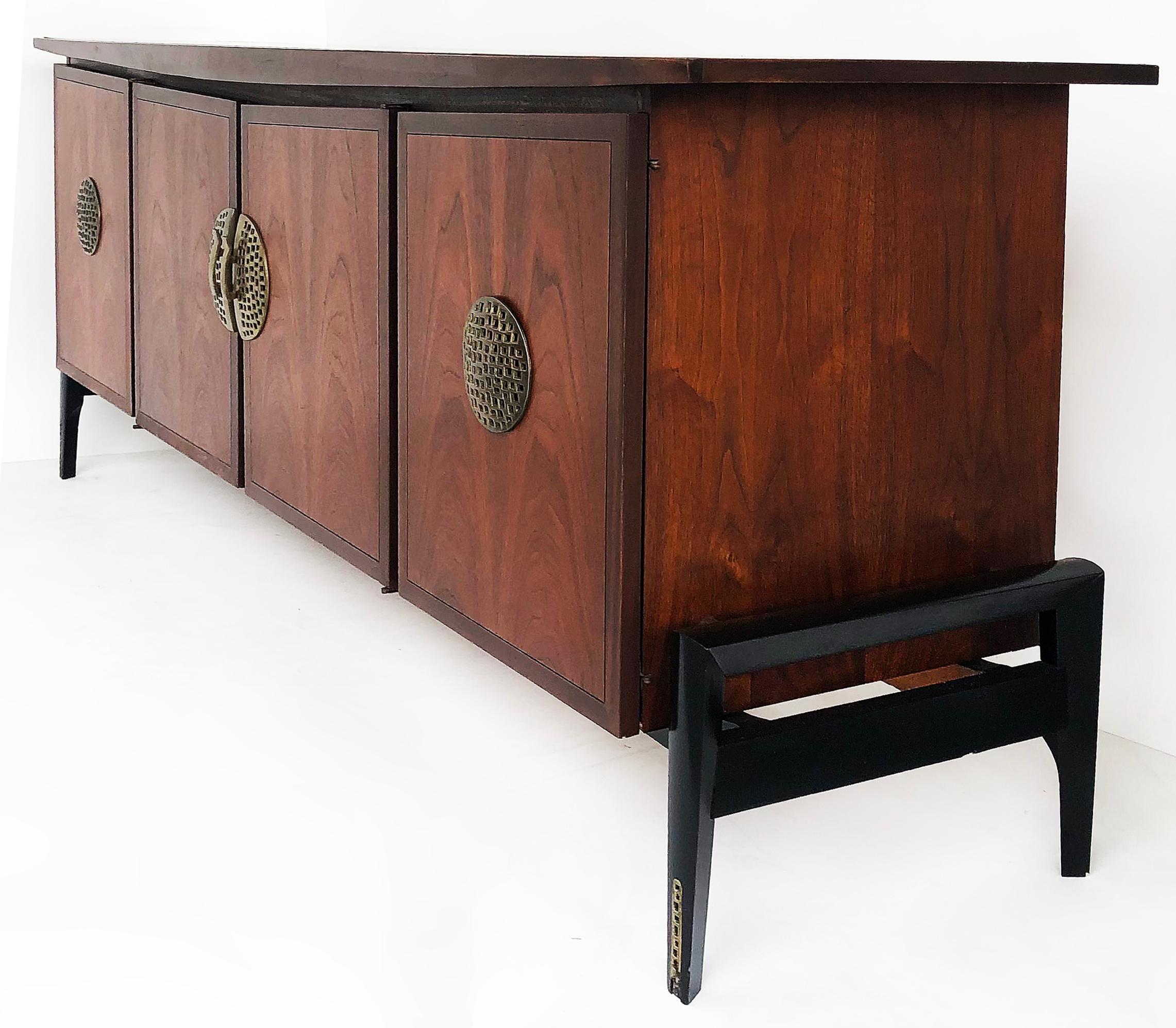 American 1950s Helen Hobey Baker Walnut Dresser, Asian Influenced