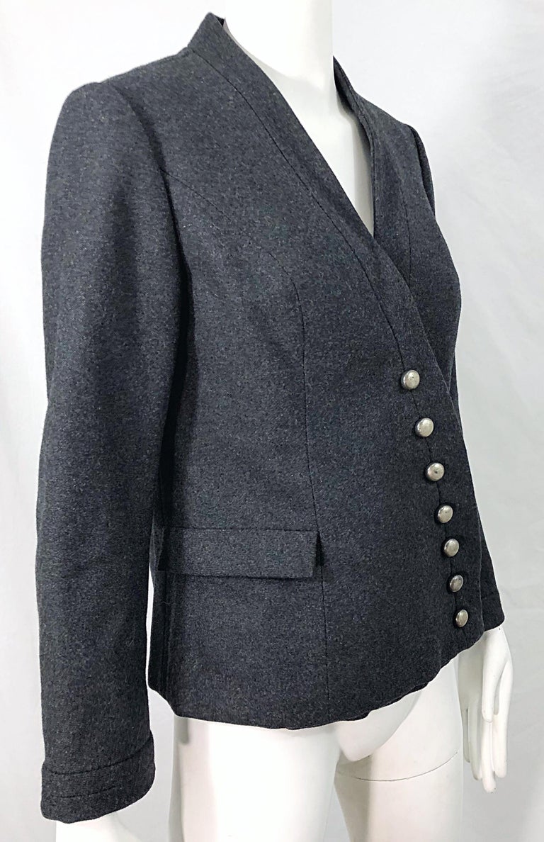 1950s Helen Rose Grey Wool Asymmetrical Buttons Vintage 50s Gray Jacket ...
