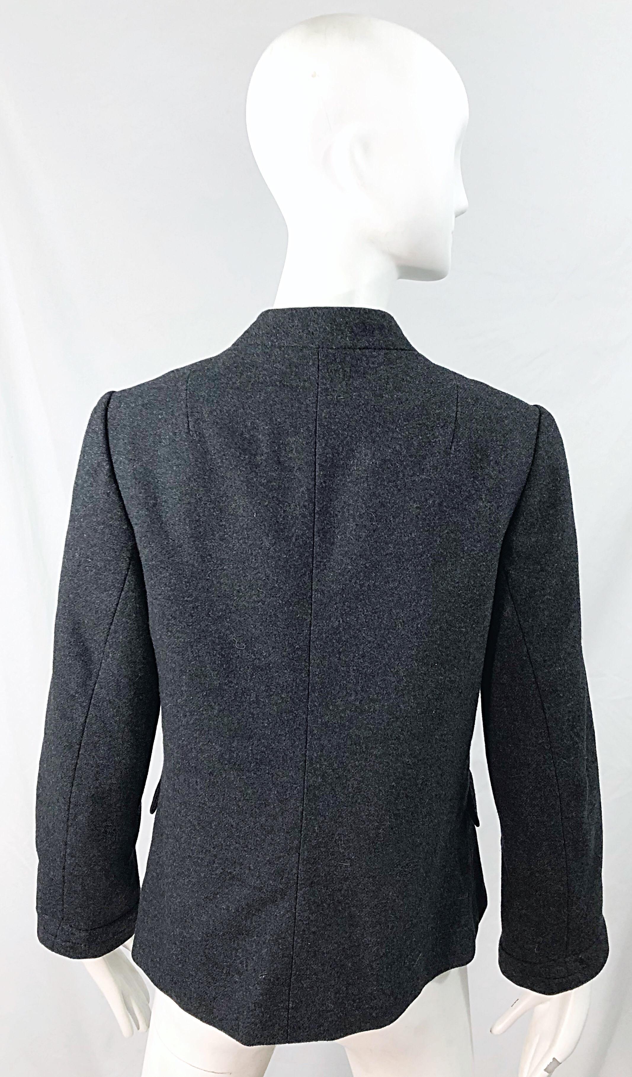 1950er Helen Rose Grau Wolle Asymmetrische Knöpfe Vintage 50er Jahre graue Jacke Mantel Damen im Angebot