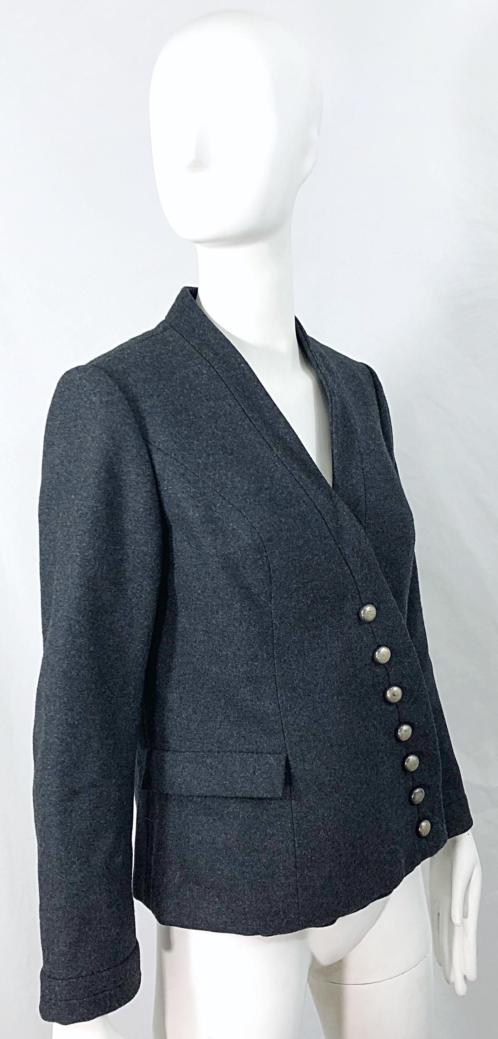 Helen Rose - Manteau gris vintage en laine avec boutons asymétriques, années 1950 Pour femmes en vente