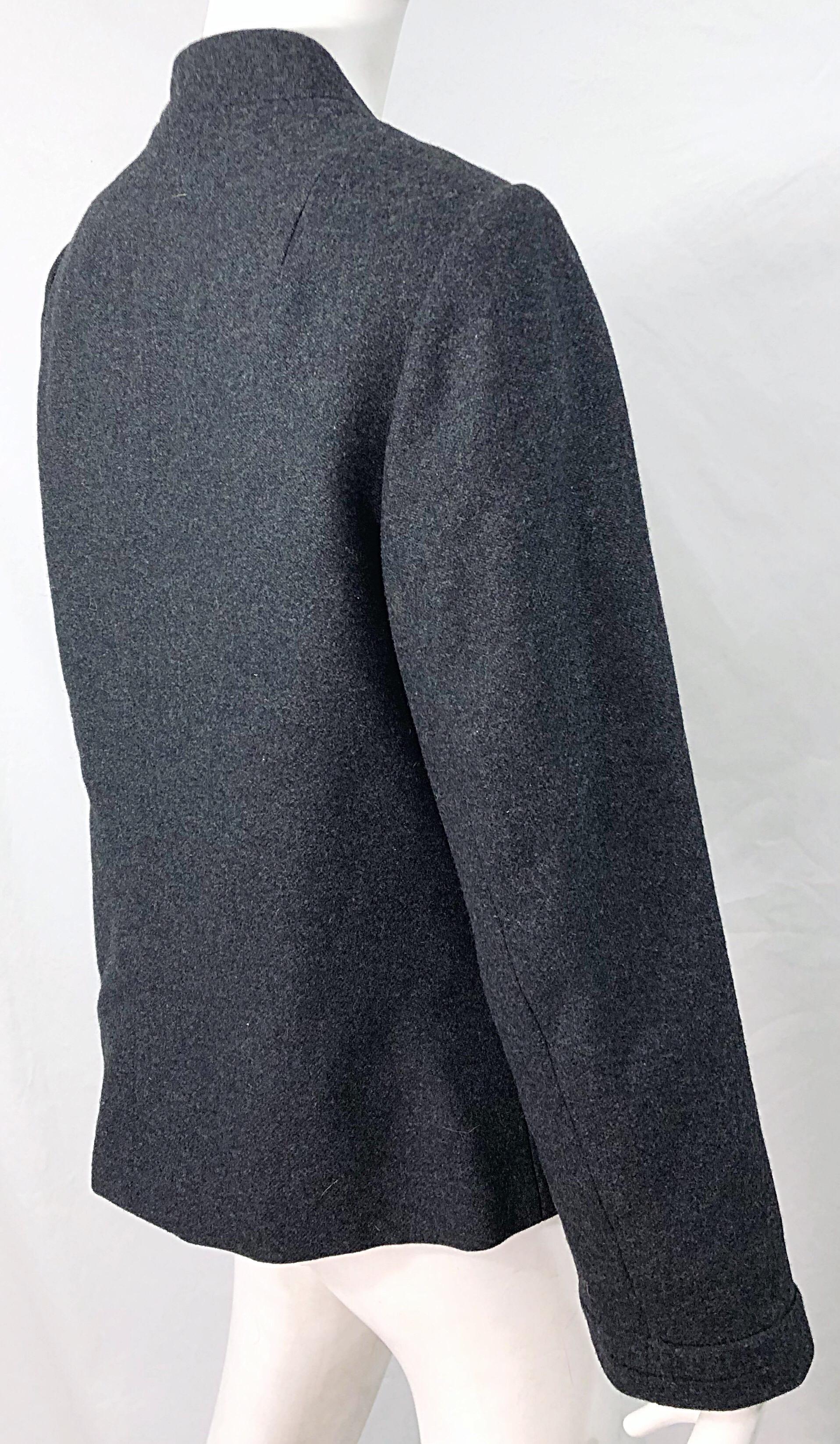 1950er Helen Rose Grau Wolle Asymmetrische Knöpfe Vintage 50er Jahre graue Jacke Mantel im Angebot 3