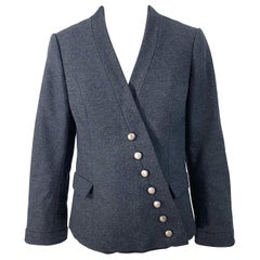 Helen Rose - Manteau gris vintage en laine avec boutons asymétriques, années 1950