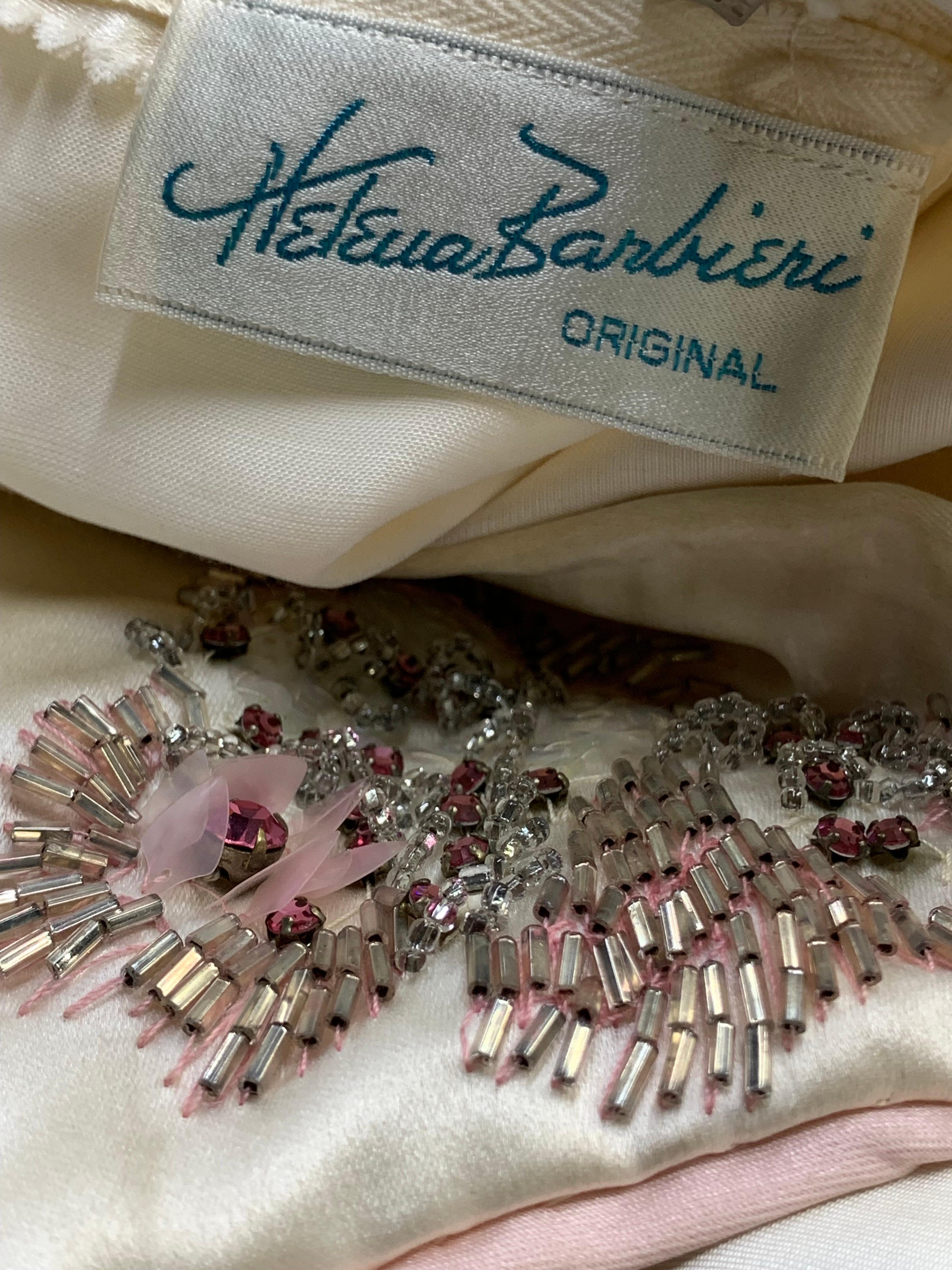 1950er Jahre Helena Barbieri Original Creme Seide beflockt Perlen trägerlosen Kleid  im Angebot 13