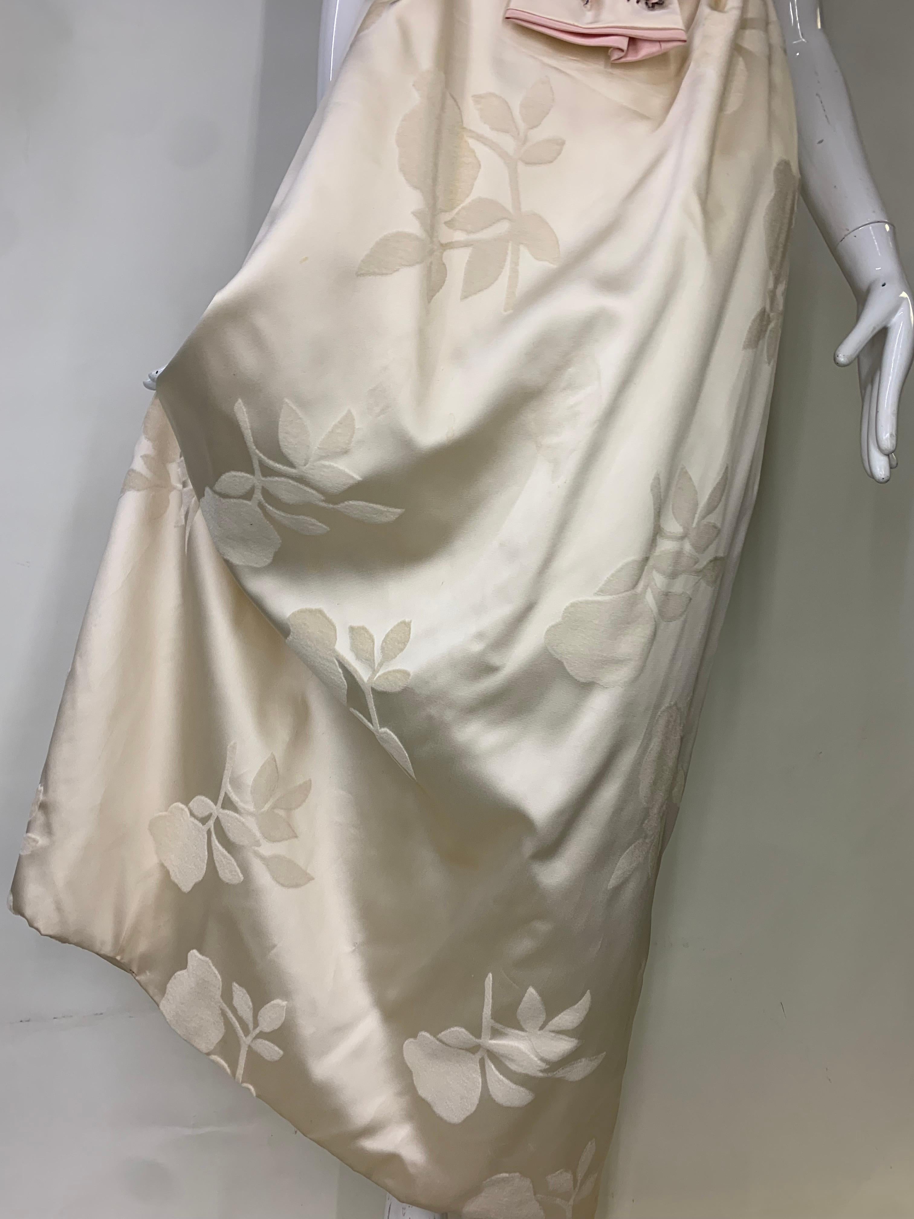 1950s Helena Barbieri Original Cream Silk Flocked Beaded Strapless Gown  For Sale 1