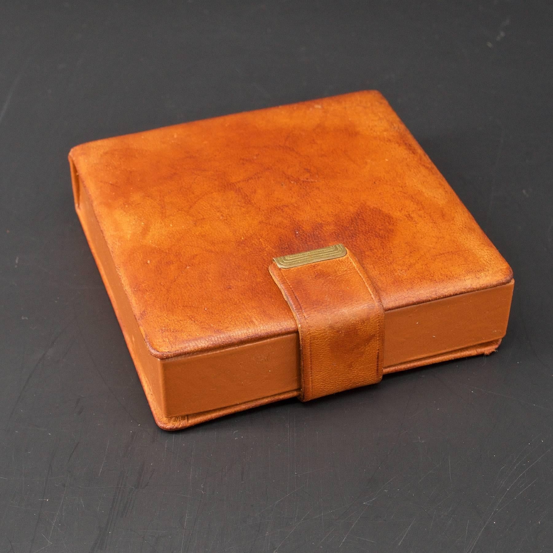 1950s Henning Bang Leather Clad Travel Mini-Solitaire Steel Teak Danish Game In Good Condition In Hyattsville, MD
