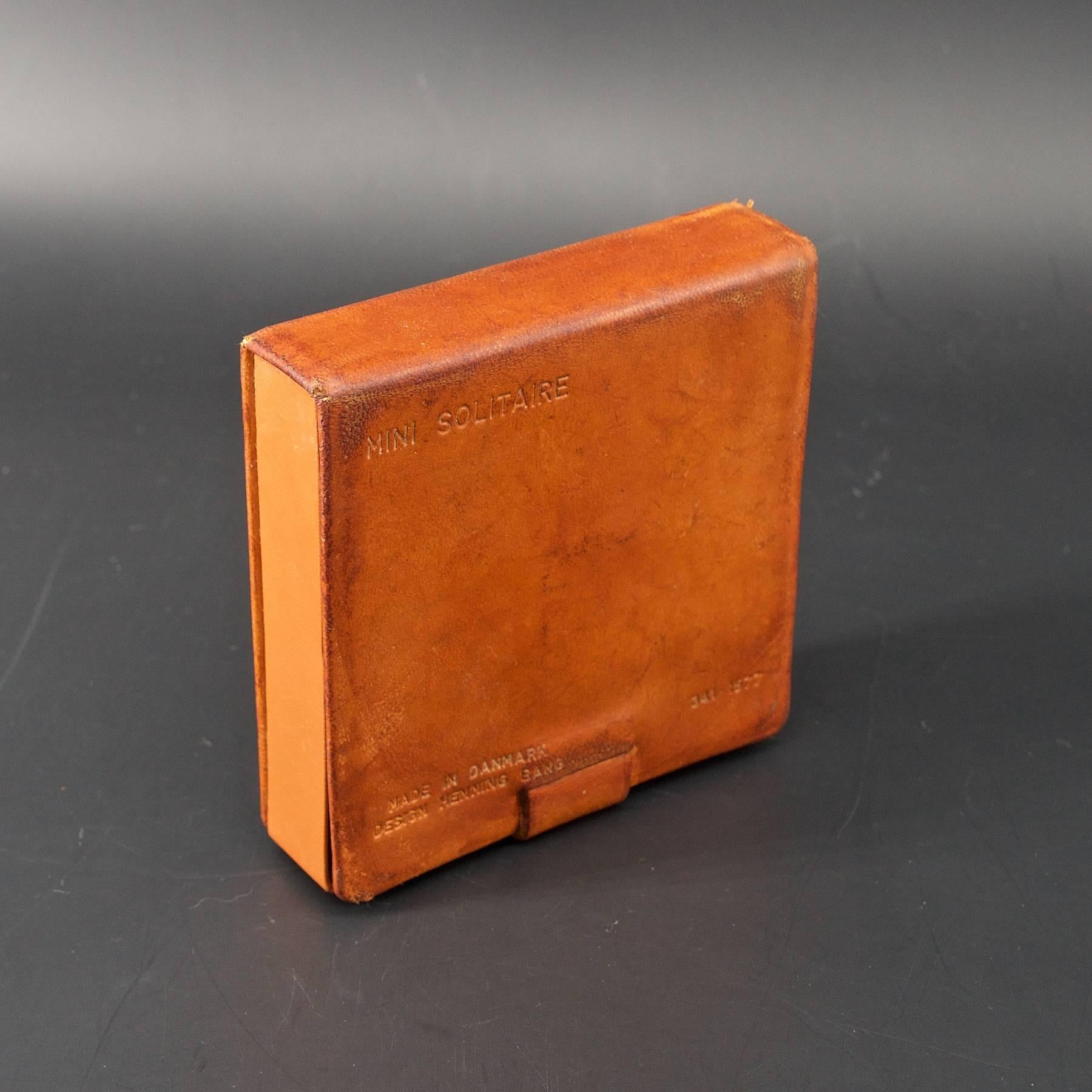Mid-20th Century 1950s Henning Bang Leather Clad Travel Mini-Solitaire Steel Teak Danish Game