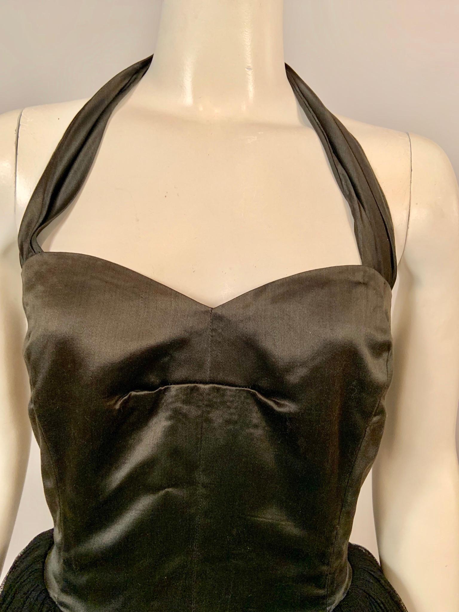 Women's 1950's Henri Bendel Black Satin and Lace Halter Top Evening Gown