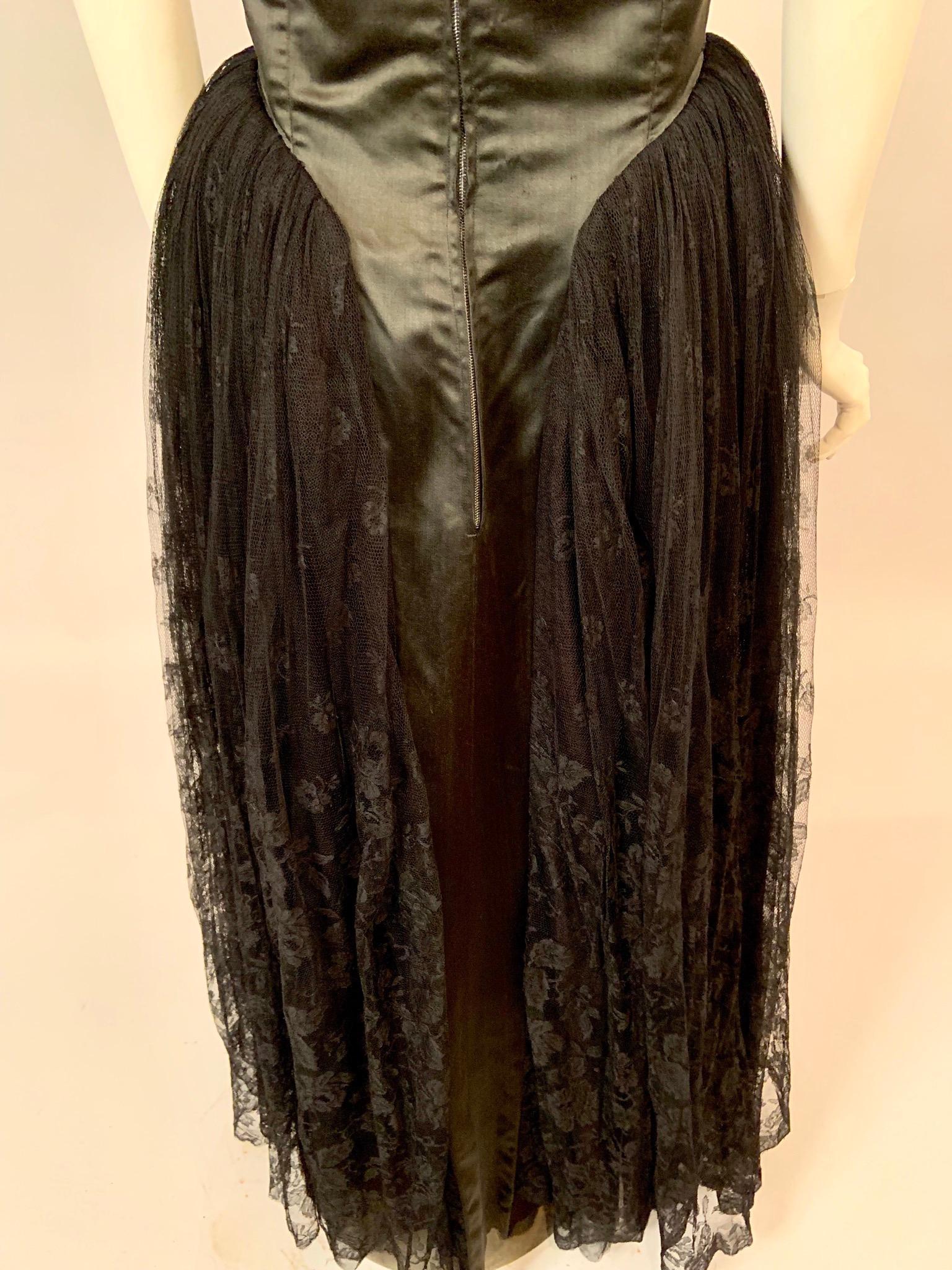 1950's Henri Bendel Black Satin and Lace Halter Top Evening Gown 3