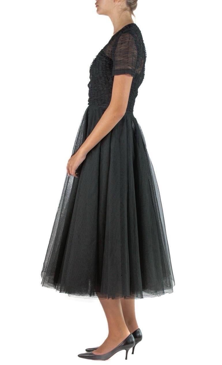 1950S Henri Bendel Custom Black Rayon & Silk Tulle Cocktail Dress With Couture Finishing