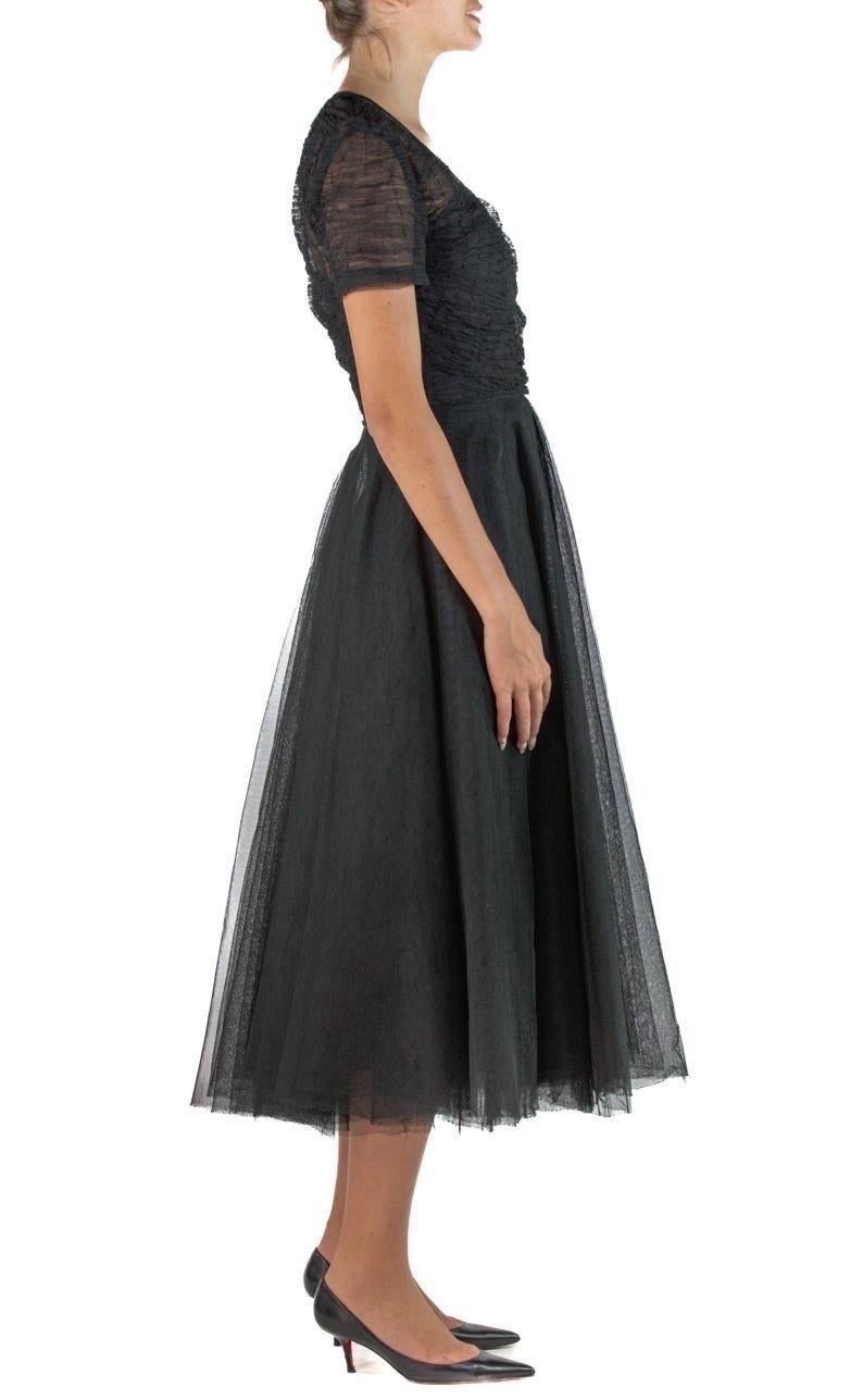 1950S Henri Bendel Custom Black Rayon & Silk Tulle Cocktail Dress With Couture In Excellent Condition For Sale In New York, NY