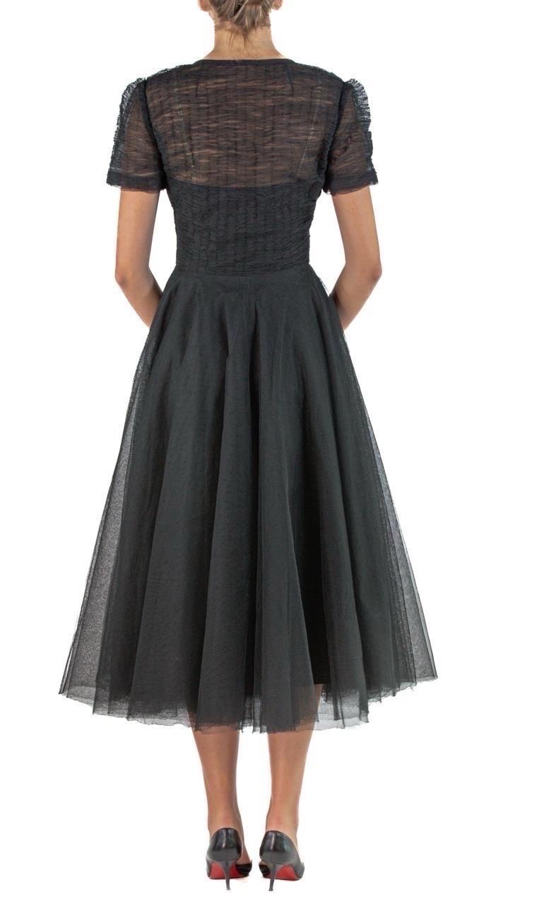1950S Henri Bendel Custom Black Rayon & Silk Tulle Cocktail Dress With Couture For Sale 1