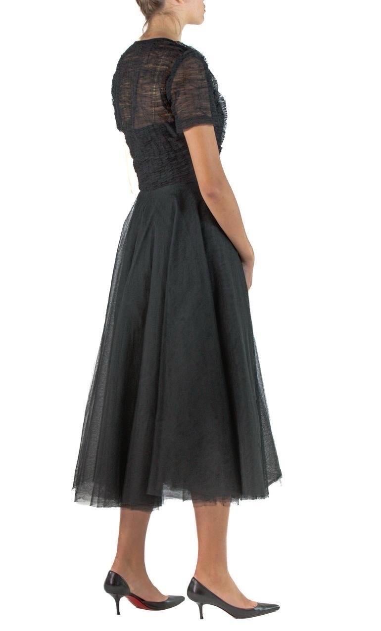 1950S Henri Bendel Custom Black Rayon & Silk Tulle Cocktail Dress With Couture For Sale 2