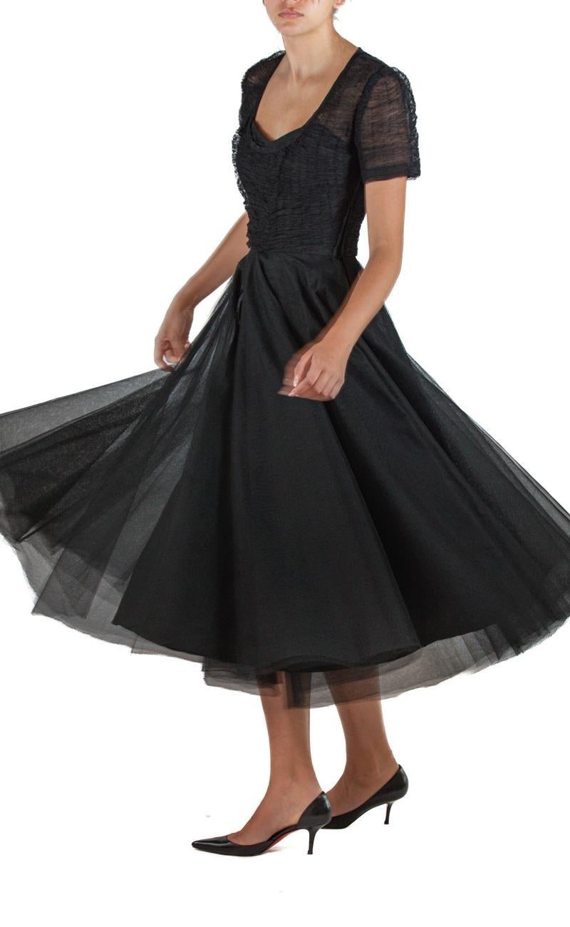 1950S Henri Bendel Custom Black Rayon & Silk Tulle Cocktail Dress With Couture For Sale 4