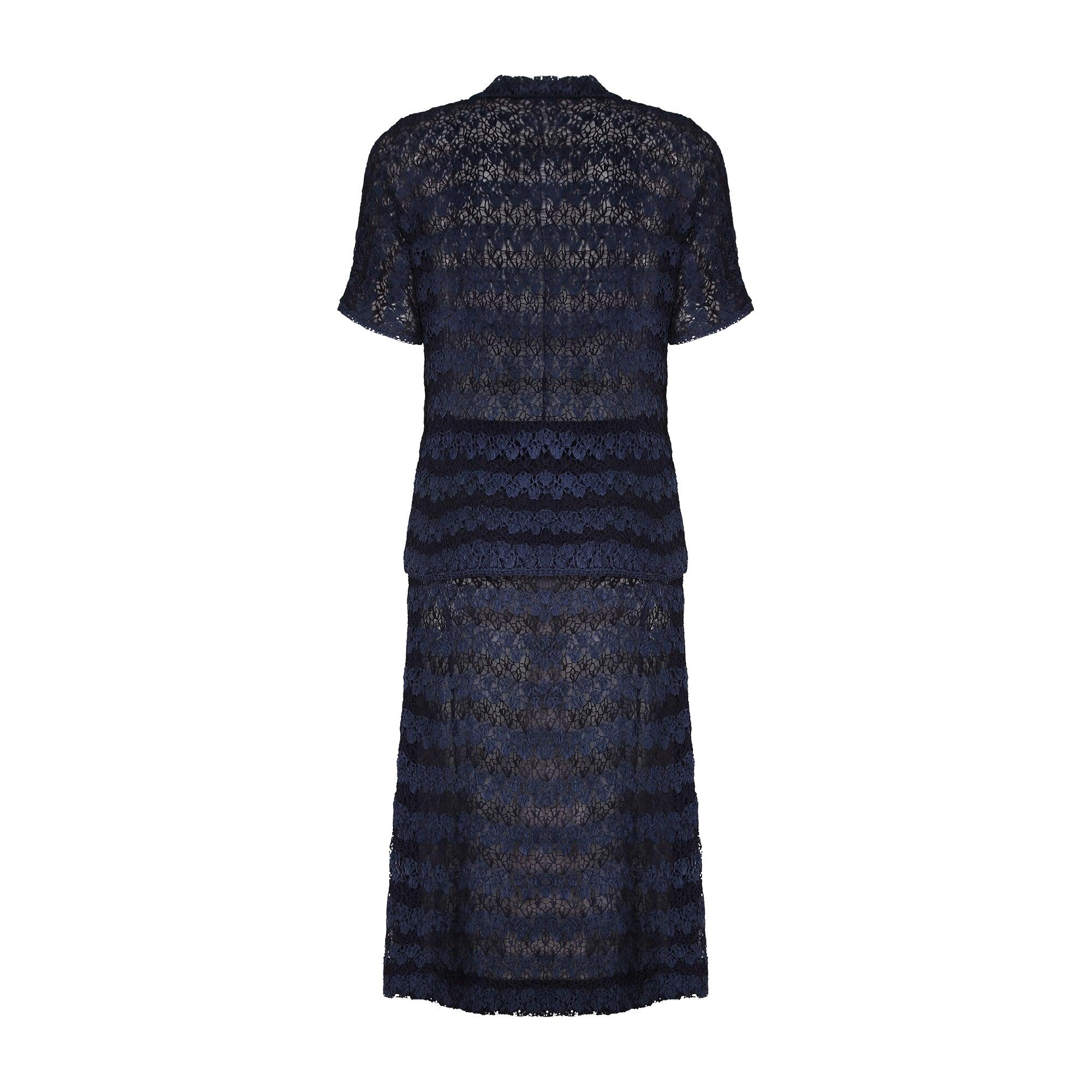 Black 1950s Henry A La Pensée Haute Couture Navy Ribbonwork Skirt Suit For Sale