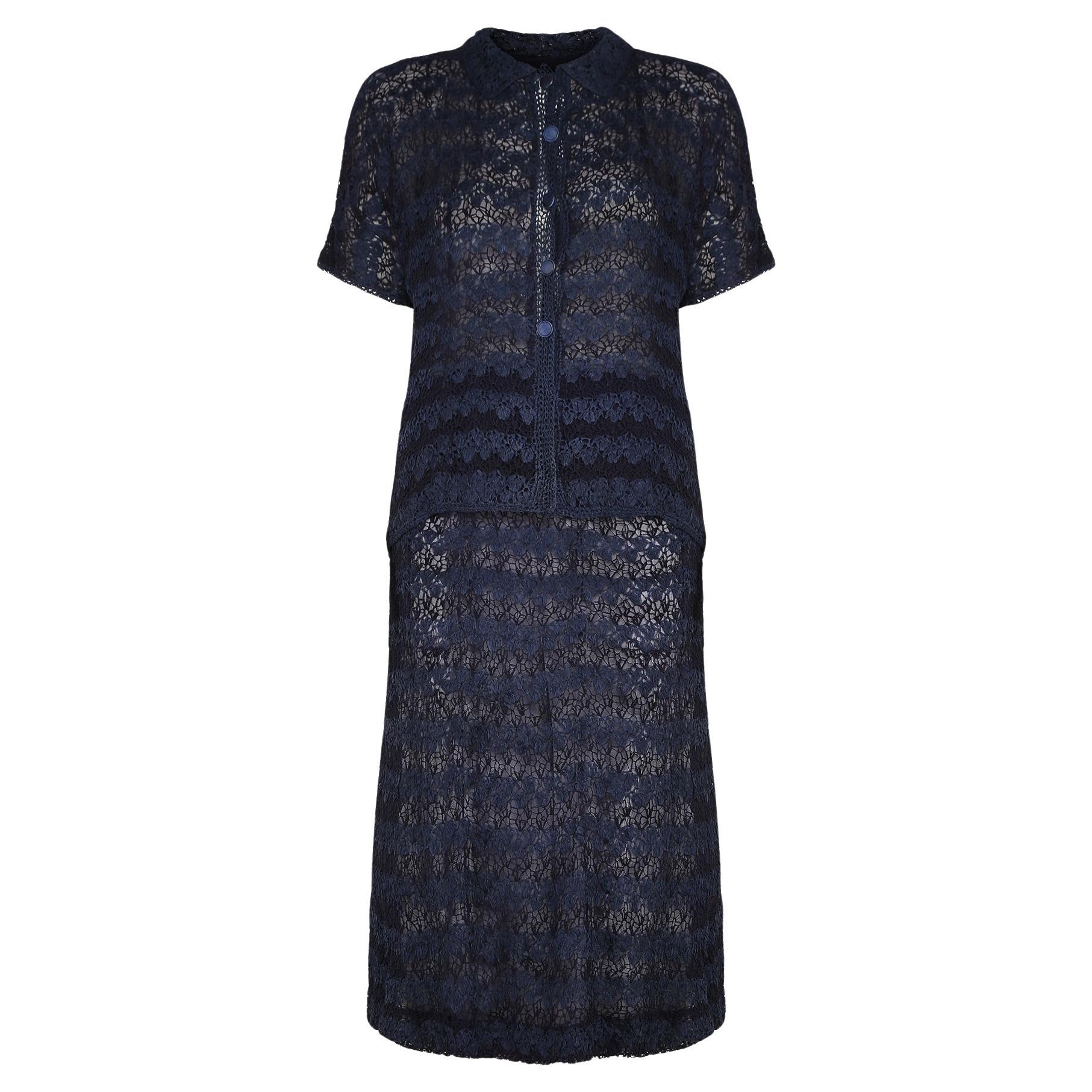 1950s Henry A La Pensée Haute Couture Navy Ribbonwork Skirt Suit For Sale