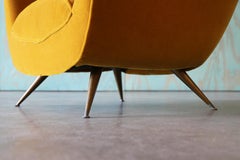 1950s Henry Glass Lounge Chair Brass Legs Gold Mohair Mid Century Modern