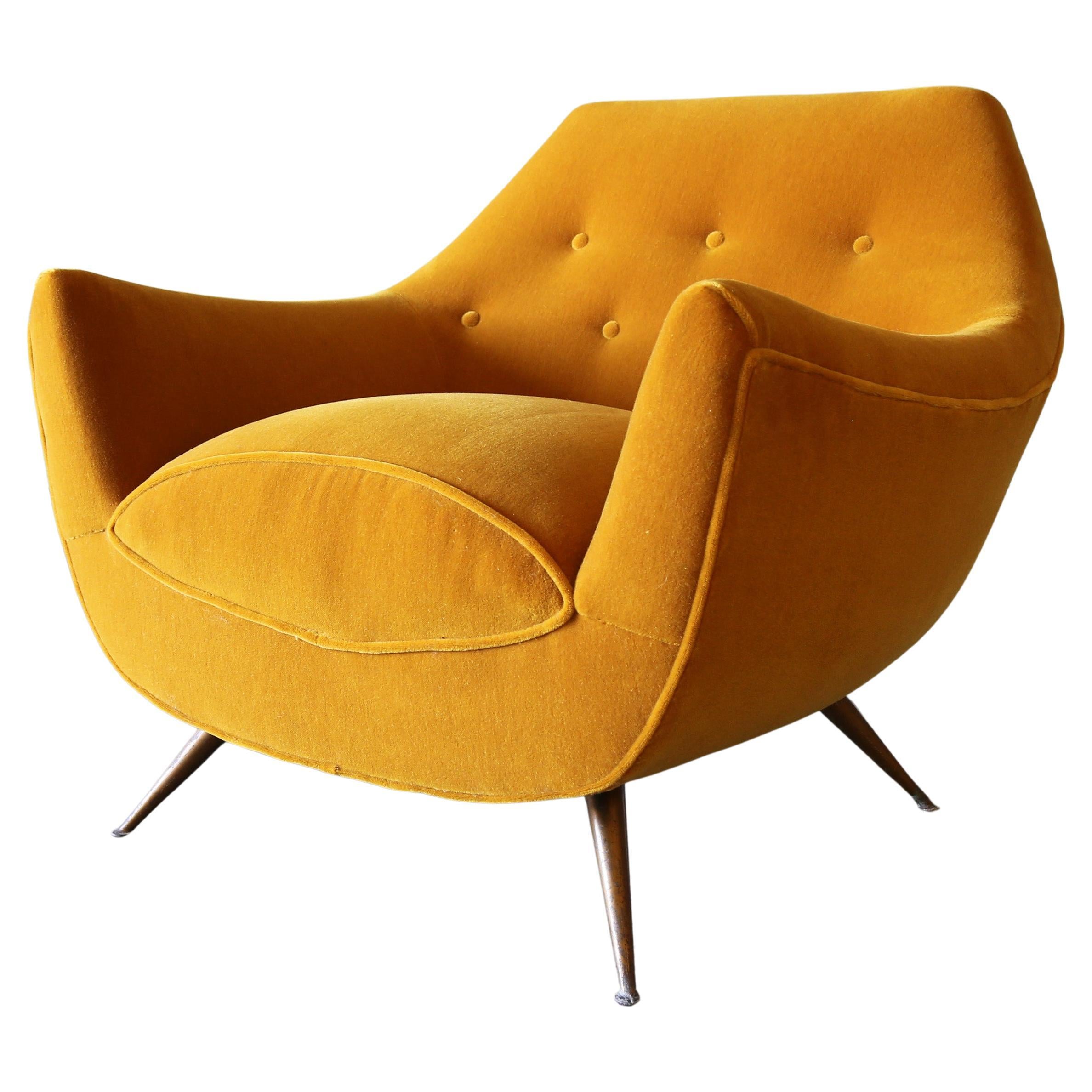1950er Henry Glass Lounge Stuhl Messing Beine Gold Mohair Mid Century Modern